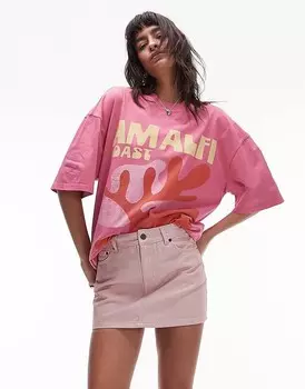 Topshop – джинсовая мини-юбка в красную полоску