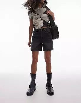 Topshop – Editor – Черные джинсовые шорты из стираной ткани