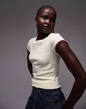 Topshop – Everyday – Длинная футболка лимонного цвета с контрастным вырезом