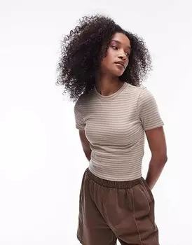 Topshop - Everyday - Футболка в полоску каменного цвета
