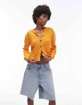 Topshop — фактурный оранжевый вязаный кардиган с круглым вырезом