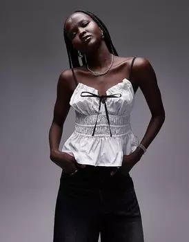 Topshop – Femme – Присборенная кофта цвета слоновой кости с контрастной завязкой черного цвета