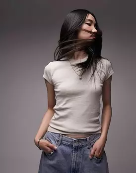 Topshop — футболка длинного кроя каменного цвета