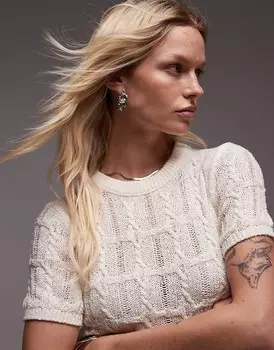 Topshop – Футболка косой вязки цвета слоновой кости