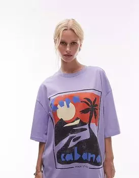 Topshop - Футболка свободного кроя из джерси с принтом Purple Cte d'Azur