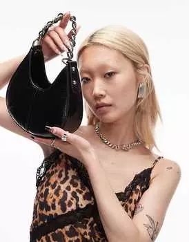 Topshop – Gerry – Черная структурированная сумочка с ручкой-цепочкой