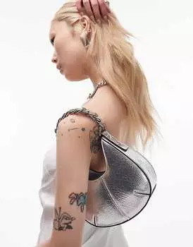 Topshop – Gerry – Серебристая структурированная сумочка с ручкой-цепочкой