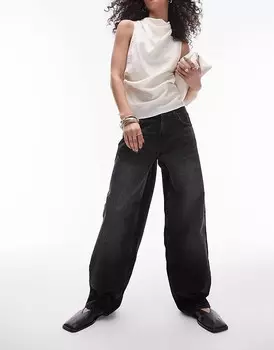 Topshop – Глубокие черные джинсы с заниженной талией и ремешком на спине