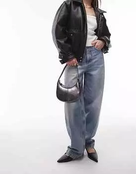 Topshop – Gracie – Маленькая оловянная сумка на плечо округлой формы с контрастной строчкой