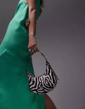 Topshop – Gracie – Маленькая U-образная сумочка с зебровым принтом и контрастной строчкой