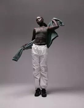 Topshop – хлопковые суперсвободные брюки-карго цвета супер-оверсайз цвета экрю