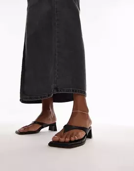 Topshop – Indy – Черные босоножки из кожи крокодила с носком и средним каблуком