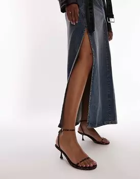 Topshop – Irena – Минималистичные босоножки на высоком каблуке с леопардовым принтом