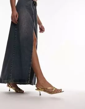 Topshop - Issy - Босоножки на большом носке золотого цвета с тиснением под ящерицу и на каблуке