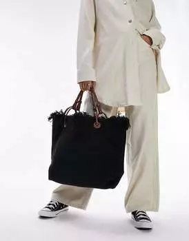 Topshop - Jordan - Черная холщовая сумка с бахромой
