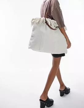 Topshop – Jordan – холщовая сумка кремово-белого цвета с бахромой