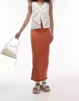 Topshop – Юбка миди ржаво-красного цвета с кисточкой по краю