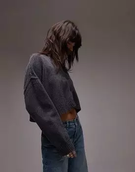 Topshop – Кардиган из высококачественной мериносовой шерсти антрацитового цвета, свободного кроя