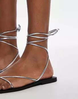 Topshop – Katrina – Серебряные кожаные сандалии с 3 ремешками