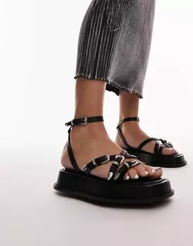 Topshop – Kayla – черные кожаные сандалии с ремешками и пряжками