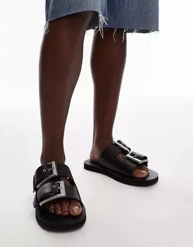 Topshop – Kiara – черные кожаные сандалии с массивными пряжками