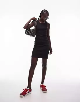 Topshop – Короткое черное платье с вырезом-борцовкой