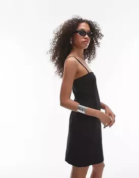 Topshop – короткое черное трикотажное платье на тонких бретелях