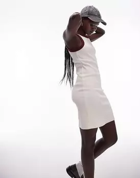 Topshop – Короткое мини-платье-боксер цвета слоновой кости с бордовой отделкой