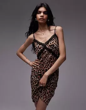 Topshop – Короткое платье с леопардовым принтом и отделкой из прозрачного кружева