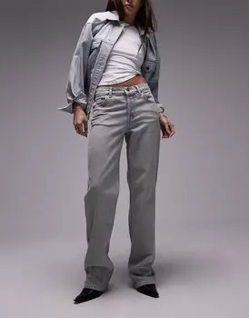 Topshop - Kort - Светло-серые джинсы прямого кроя с эффектом отбеливания