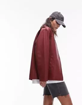 Topshop — красная куртка из искусственной кожи с центральной молнией спереди