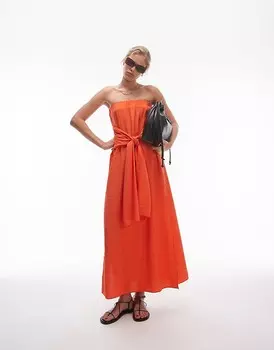 Topshop – Красное платье без бретелек с завязкой спереди