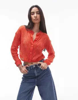 Topshop – Красный прозрачный кардиган косой вязки
