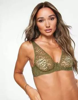 Topshop кружевной бюстгальтер на косточках цвета хаки