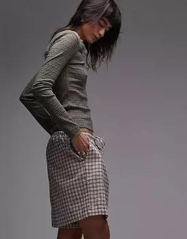 Topshop – Кружевной топ цвета хаки с длинными рукавами Pointelle