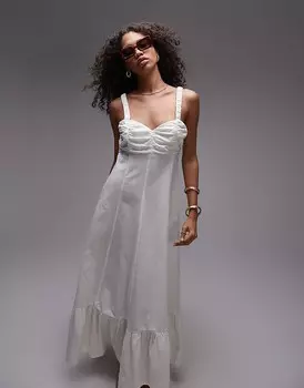 Topshop – Льняное летнее платье миди на бретелях и ромбовидном вырезе