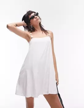 Topshop – Льняное мини-платье цвета слоновой кости на тонких бретельках с цветочным узором