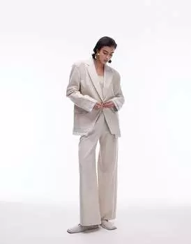 Topshop — льняной пиджак оверсайз цвета экрю с открытой полосатой подкладкой в тон