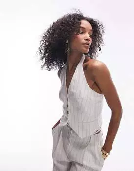 Topshop Льняной жилет кремового цвета в полоску с бретелькой на шее - часть комплекта