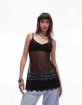 Topshop - Майка из кружева черного цвета с плюмети