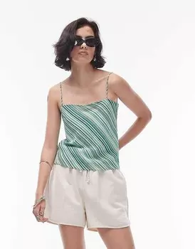 Topshop – Майка из зеленого жоржета с диагональными полосками и квадратным вырезом, коорд