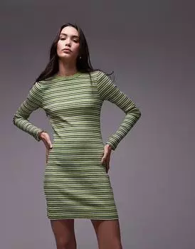 Topshop - Мини-платье с длинными рукавами в зеленую полоску