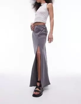 Topshop – Мягкая юбка макси темно-серого цвета с закрученной деталью и заниженной талией