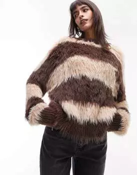 Топшоп нейтрального вязаного ультра-пушистого джемпера в полоску Topshop