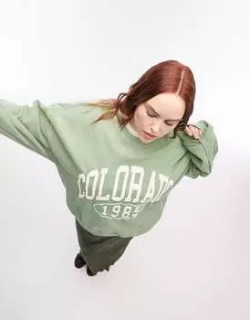 Topshop Объемный свитшот цвета шалфея с рисунком Colorado в винтажном стиле Topshop