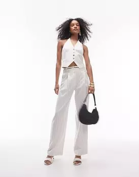 Topshop — однотонные брюки из смесового льна в кремовую полоску