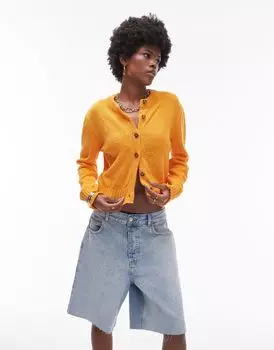 Topshop – оранжевый кардиган фактурной вязки с круглым вырезом