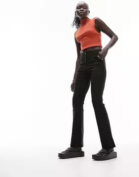 Topshop Petite — черные бенгальские расклешенные брюки с высокой талией