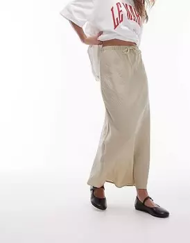 Topshop Petite – Повседневная зеленая твиловая юбка с кулиской на талии