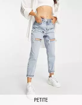 Topshop Petite Sofia rip Mom Jeans в отбеливателе